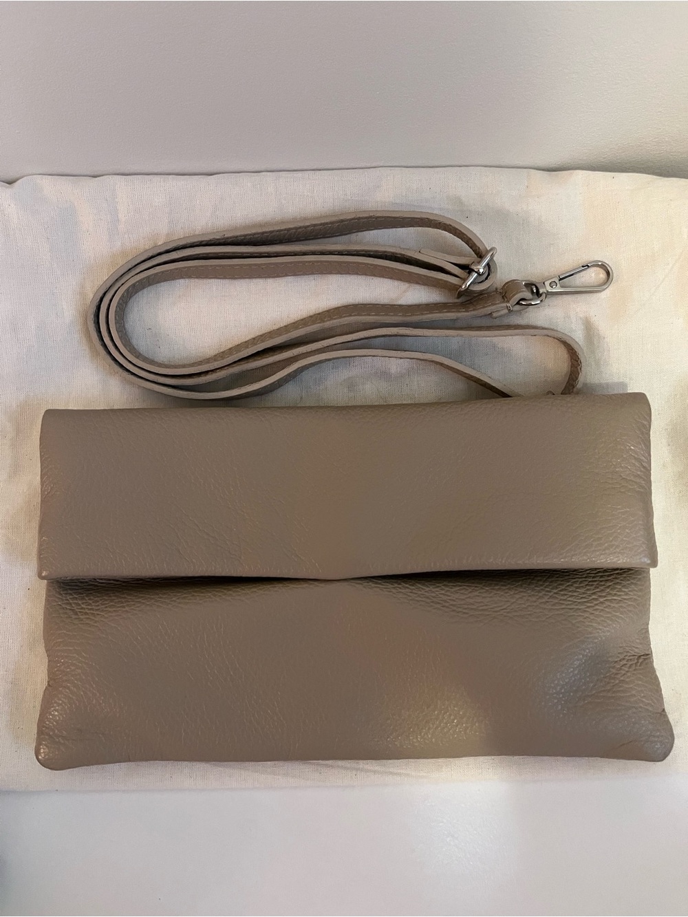 Minimal Fold-Over Crossbody Bag in Taupe